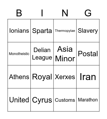 Persian Wars Review Bingo Card