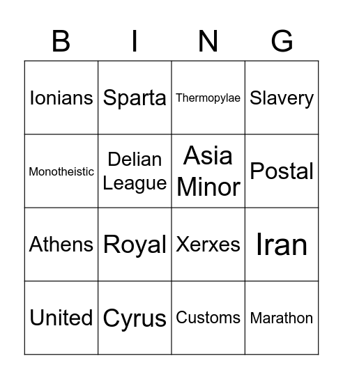 Persian Wars Review Bingo Card