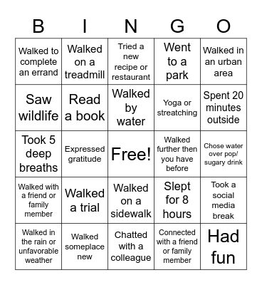 Fall Activity Bingo Card