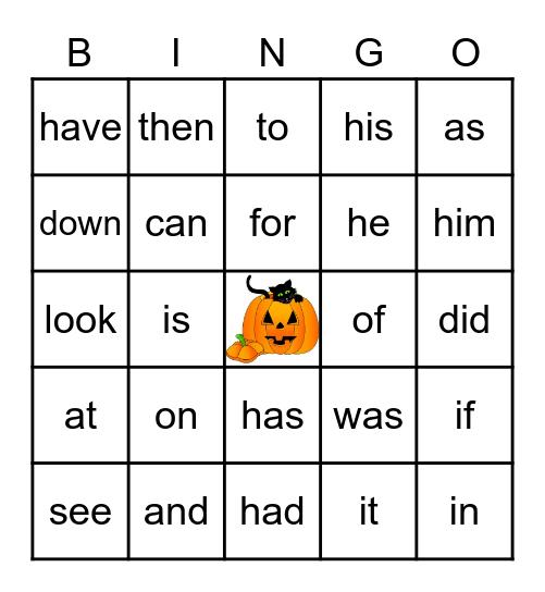 Halloween Bingo with Sight Words Bingo Card