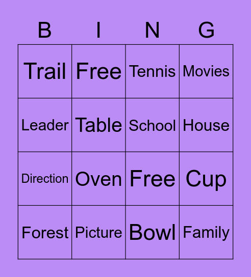 Vocabulary Words Bingo Card