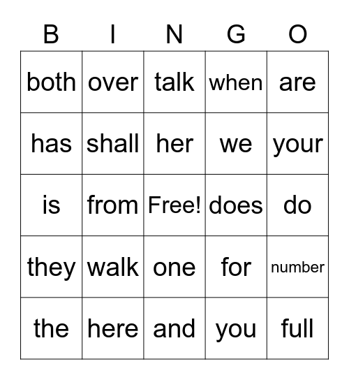 Trick Word Bingo Card