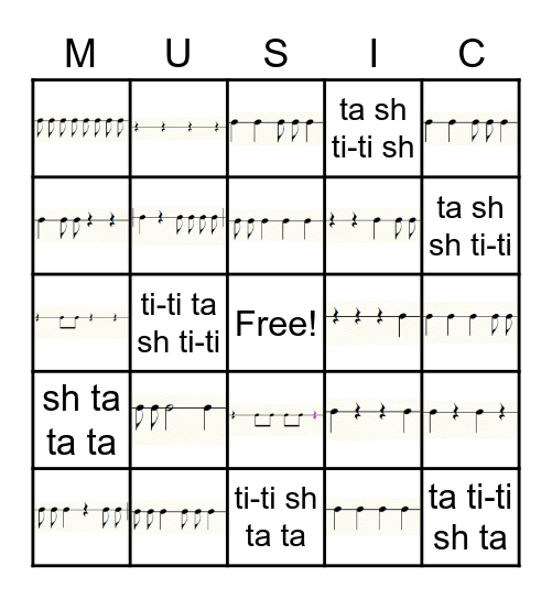 Music Rhythm Bingo Card