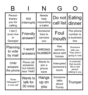 Phone Bank Climate Vote Bingo Card