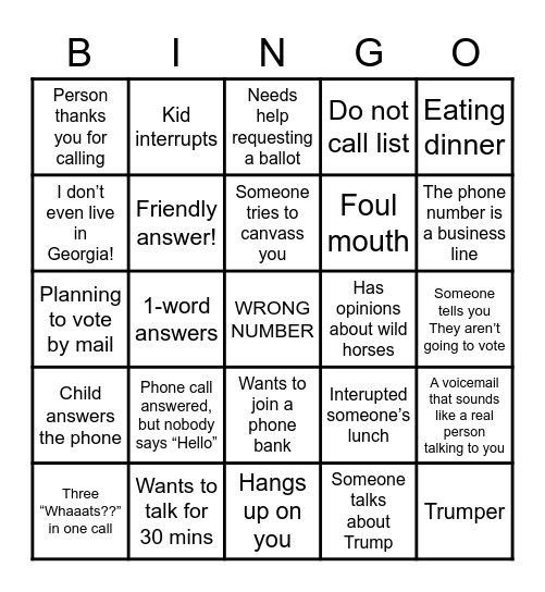 Phone Bank Climate Vote Bingo Card