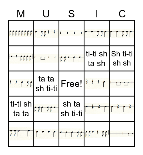 Music Rhythm Bingo Card