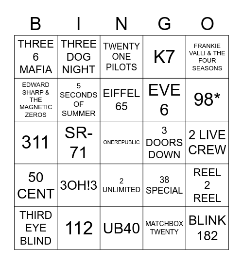 NUMBERED BANDS Bingo Card