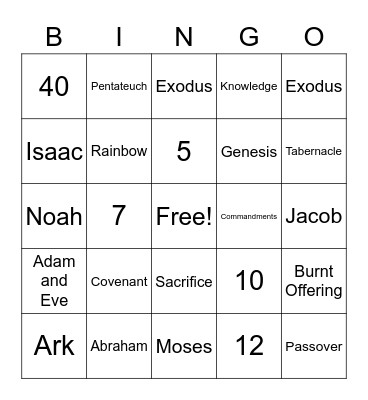 Old Testament RCIA 2020 Bingo Card