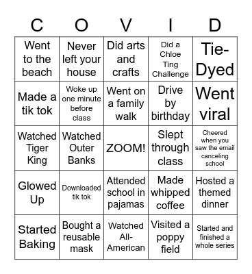 Quarantine Spring Bingo Card