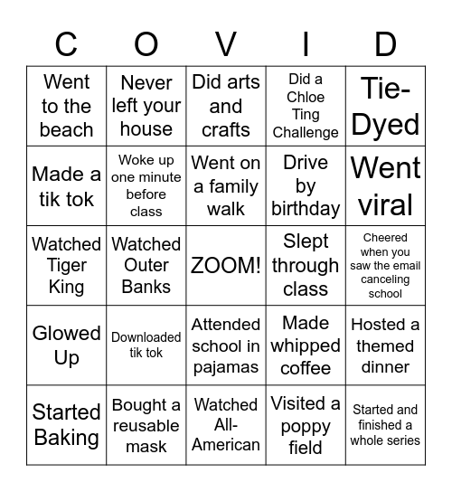 Quarantine Spring Bingo Card