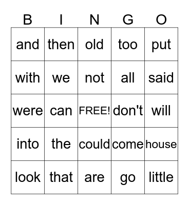 High Frequency Words (1) Bingo Card