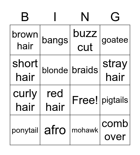Hair Styles Bingo Card