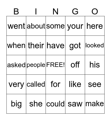 High Frequency Words (3) Bingo Card