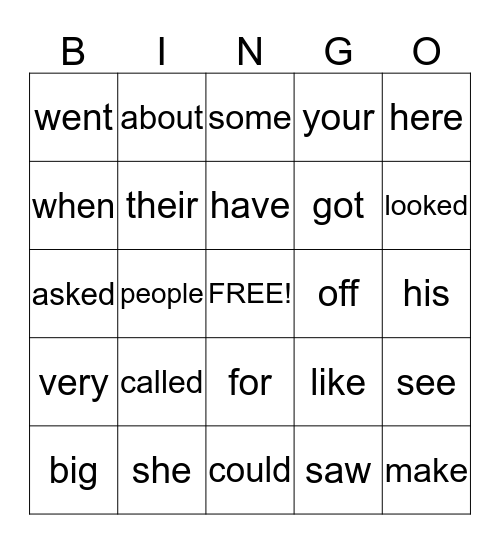 High Frequency Words (3) Bingo Card