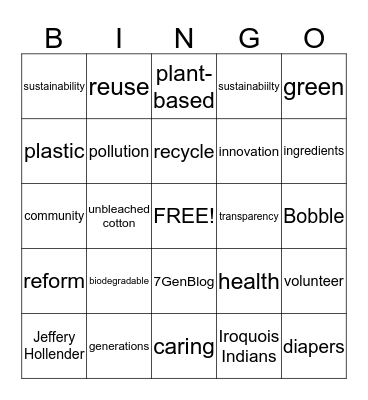Seventh Generation  Bingo Card