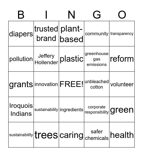 Seventh Generation  Bingo Card