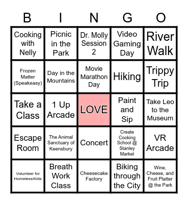 Date Night Bingo Card