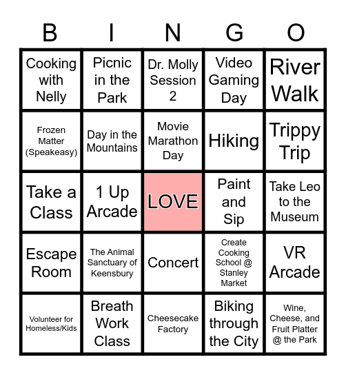 Date Night Bingo Card