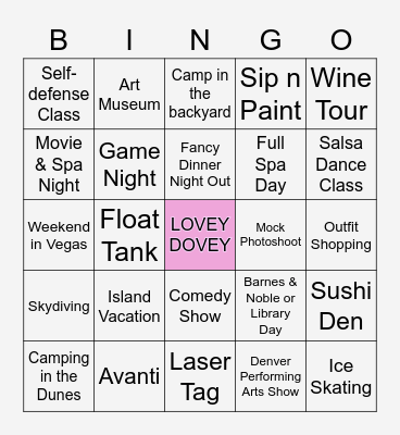 Date Night Bingo Card