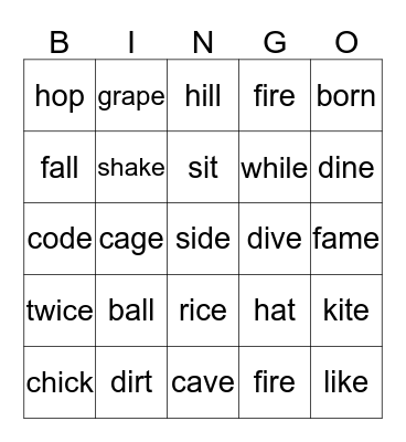 Rhyming Bingo Card