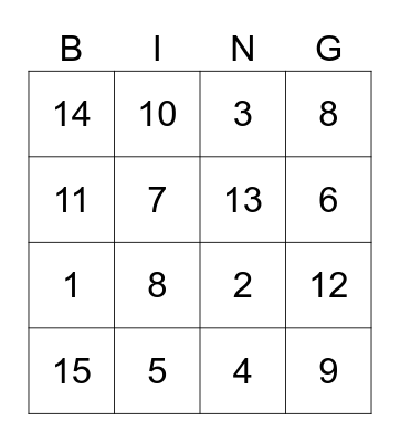 Number Bingo Card