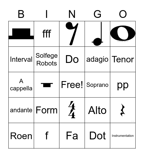 Music BingoSopr Bingo Card