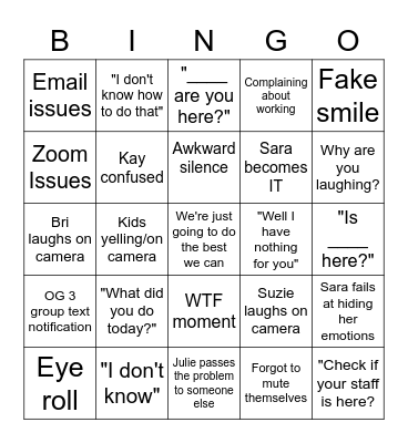 Our Job Sucks Bingo Card