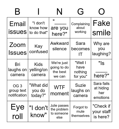 Our Job Sucks Bingo Card