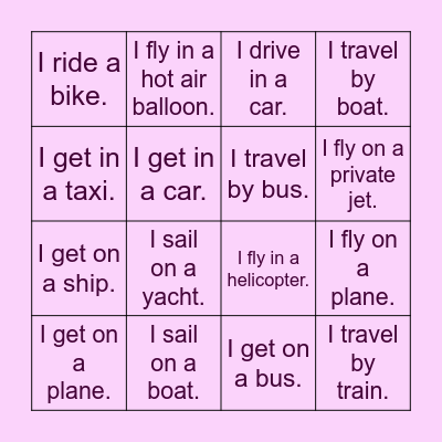 Transportation Bingo Card