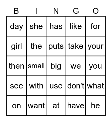 Phonics 2 Unit 3 Sight Words Bingo Card
