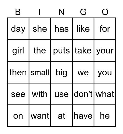 Phonics 2 Unit 3 Sight Words Bingo Card