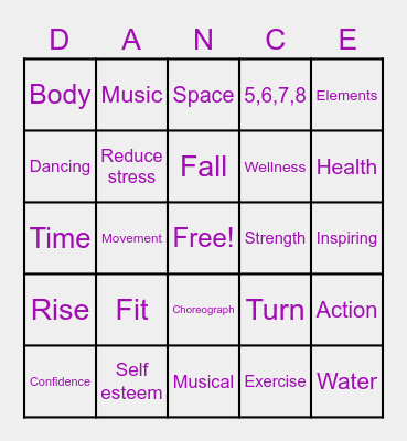 Dance BINGO Card
