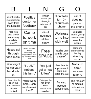Scottsdale Cat Clinic Bingo Card