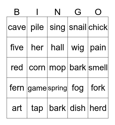 Rhyming Bingo Card