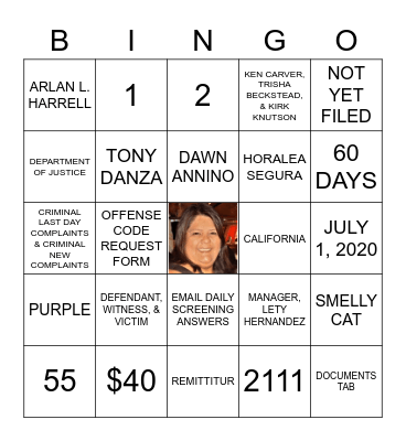 Fresno Superior Court Bingo Card