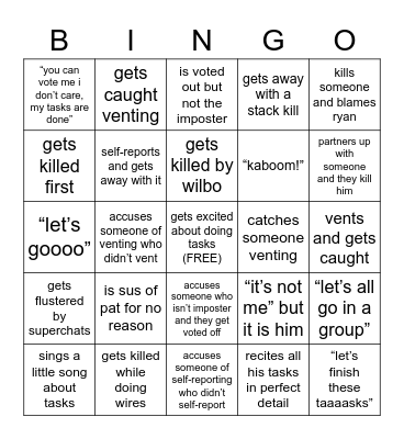 Crunchy Island Among Us Bingo Card