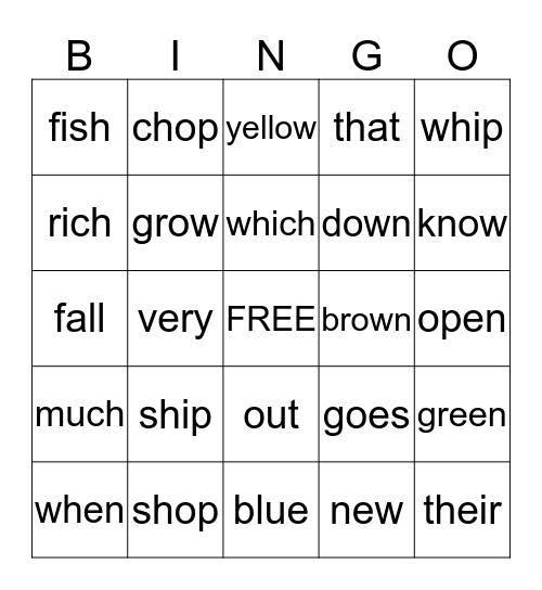 Seasons Bingo Card