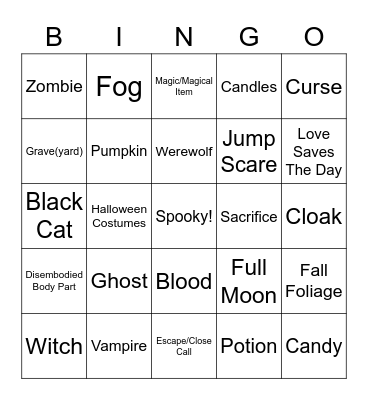 Halloween Movie Bingo Card