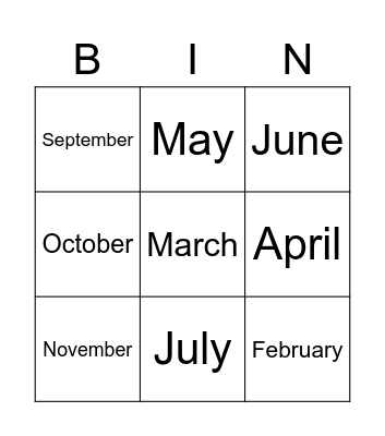 months Bingo Card