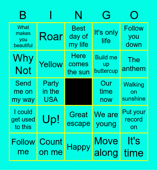 Cheer Up Songs Bingo Card
