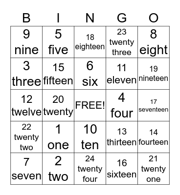 Number Bingo Card
