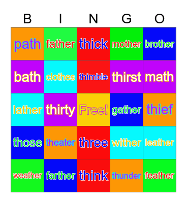 Th Sound Phonics Bingo Card