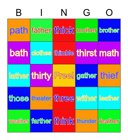 Th Sound Phonics Bingo Card