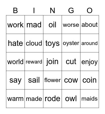Part 2: short and long vowels Bingo Card