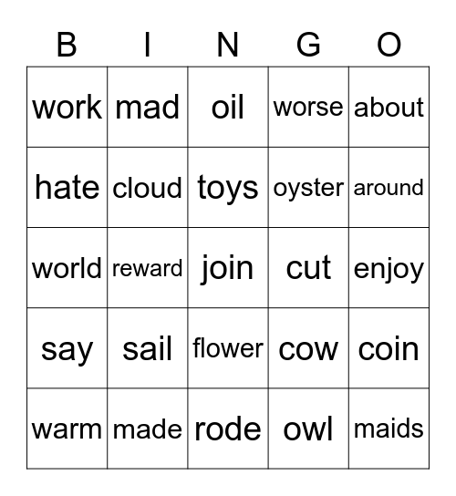 Part 2: short and long vowels Bingo Card
