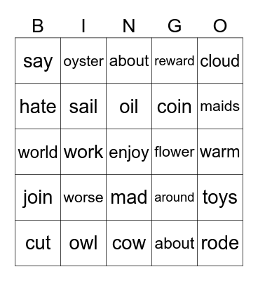 part 2 : long and short vowels Bingo Card