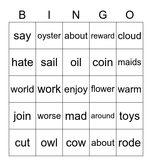 part 2 : long and short vowels Bingo Card