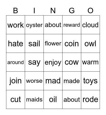 part 2 : long and short vowels Bingo Card