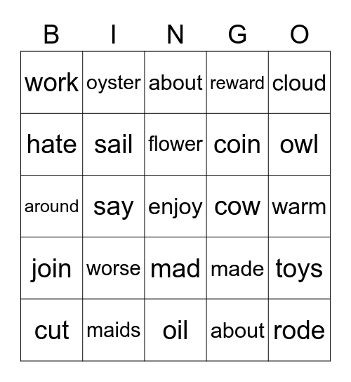 part 2 : long and short vowels Bingo Card