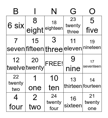Number Bingo Card